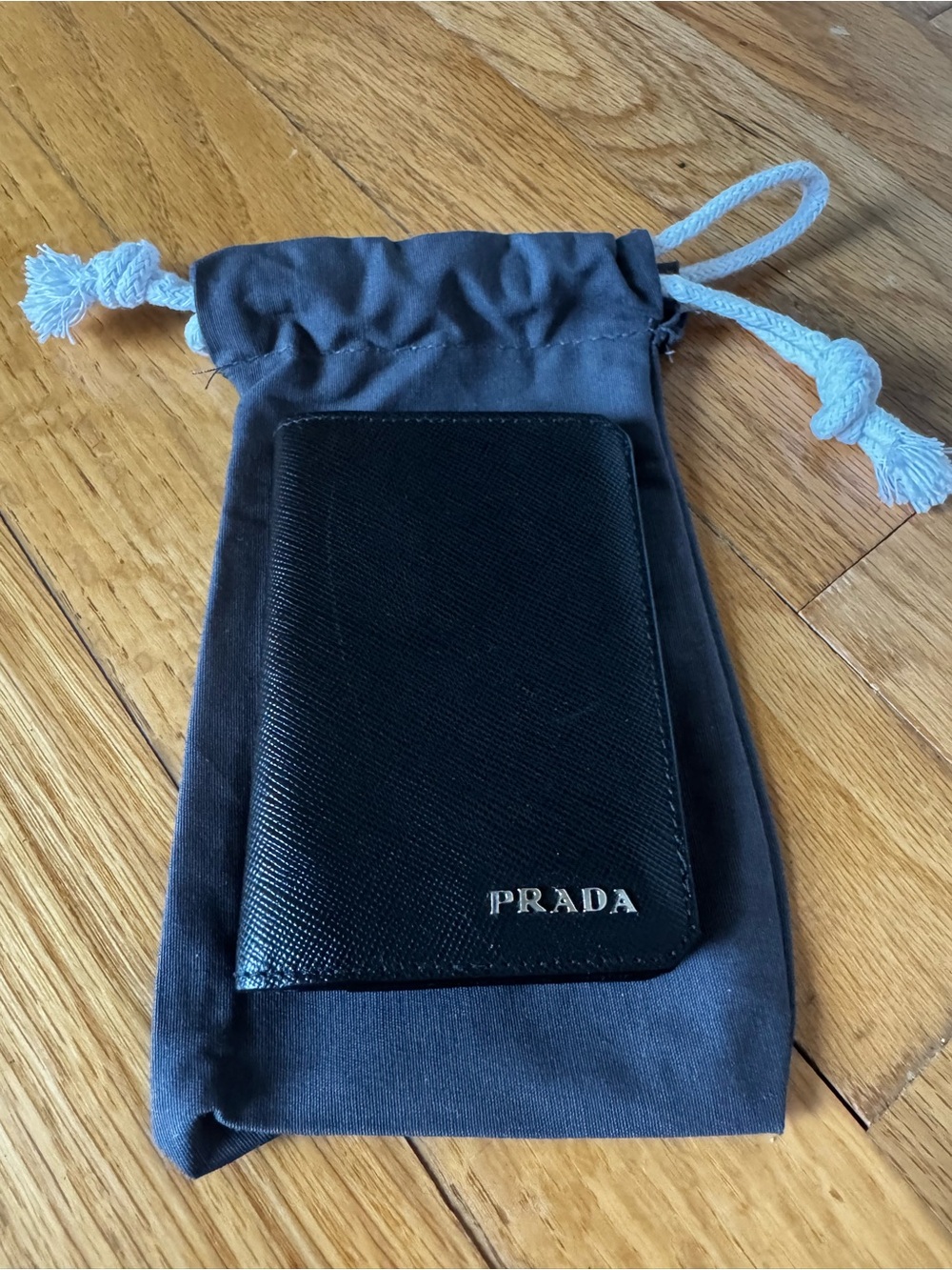 Prada Black Saffiano Leather Card Case with Silver Logo